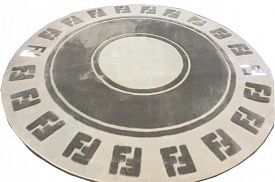 Однотонный ковер ручной работы FENDI-8 круглый серо-белый